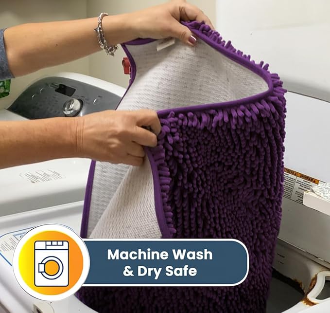Muddy Mat® AS-SEEN-ON-TV Highly Absorbent Microfiber Door Mat and Pet Rug, Non Slip Thick Washable Area and Bath Mat Soft Chenille for Kitchen Bathroom Bedroom Indoor and Outdoor - Purple 24" x 96"