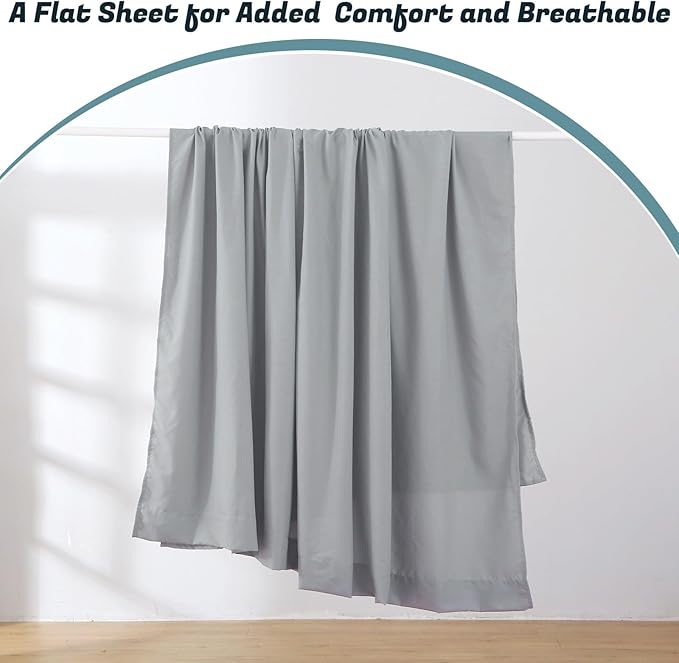 Queen Sheet Set for Air Mattress, 6 Piece Air Bed Sheets Set with 18-24 Inches Extra Deep Pocket, Soft & Breathable Inflatable Bed Sheet Set with Flat Sheet, Fitted Sheet and Pillowcases, Grey
