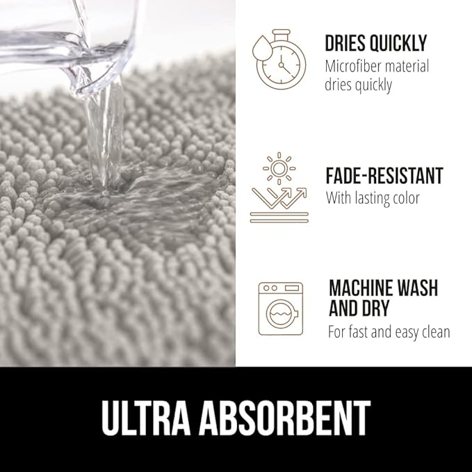 GORILLA GRIP Bath Rug Mat 70x24, Soft Absorbent Chenille, Quick Dry Microfiber Mats, Rubber Backing Washable Shower Floor Rugs, Bathmat Runner, US Designed Bathroom Home Decor Accessories Light Gray
