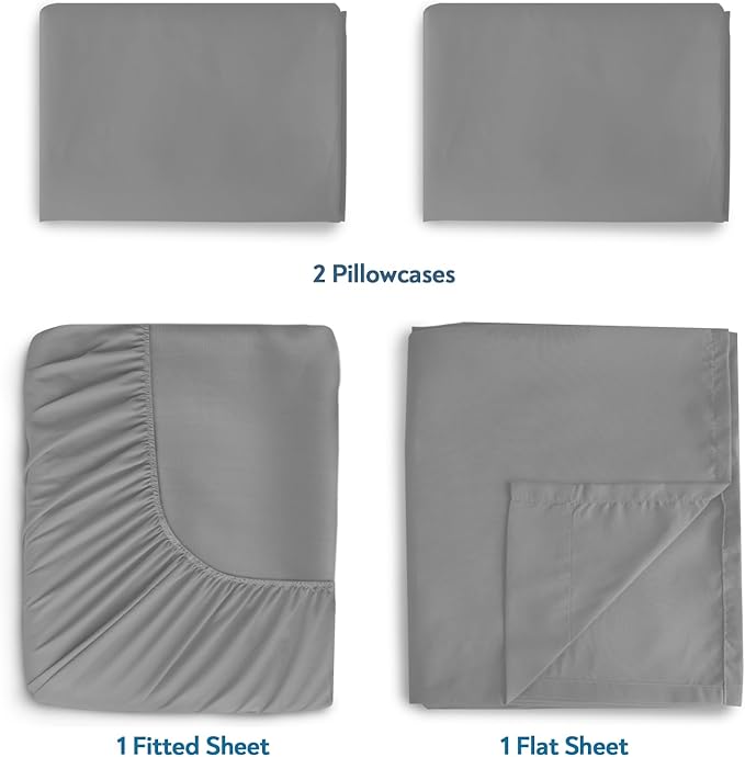 Magik & Kover Twin Sheets Set for Kids Air Mattress - 4 Piece Deep Pocket Sheet Sets Up to 24 Inches - Soft & Breathable Twin Air Mattress Sheets with Extra Deep Pocket - Grey
