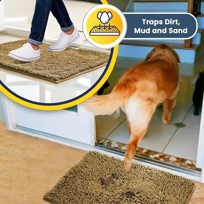 Muddy Mat® Shown on TV – Super Absorbent Door Mat Indoor, Microfiber Quick Dry Chenille Entryway Rug, Non-Slip Front Door Mat, Indoor Mats for Entryway, Machine Washable Pet Rug, Beige 36"x60"