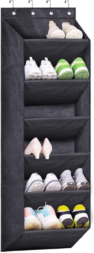 SLEEPING LAMB Shoe Rack for Door with Large Deep Pocket, Hanging Door Shoe Organizer for Closet Hanger, Dorm and Narrow Sneaker Storage Holder, Black