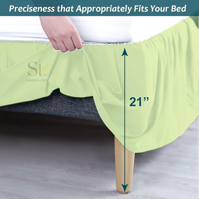 Shreem Linen Ruffled Bed Skirt with Split Corners, Gathered Style, 100% Microfiber, 21-Inch Drop, Dust Ruffle Bedskirt with Platform, Full-XXL, Sage