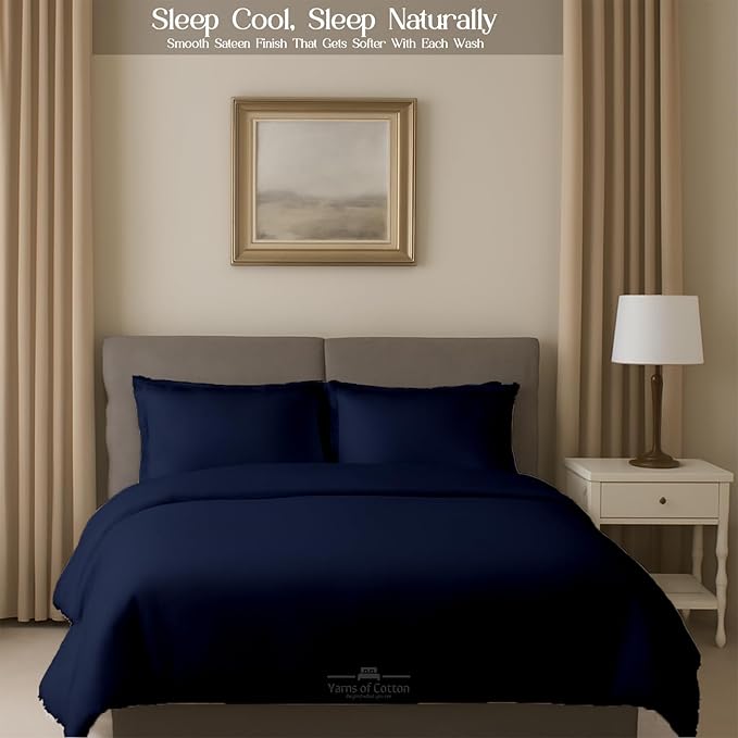 Sleeper Sofa 4 Piece Bed Sheet Set Premium Quality 100% Cotton 500 Thread Count, Smooth & Super Soft Sateen Weave, Extra Soft Bed Sheets, Wrinkle Free, 4 Inch Deep Pocket (Twin, Navy)