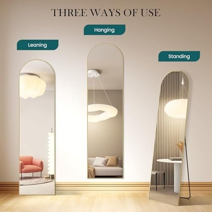 NEWBULIG 59"x16" Arched Full Length Mirror, Full Body Floor Mirror with Aluminum Alloy Thin Frame, Wall or Standing Mirror for Bedroom, Living Room, Dressing Room, Gold-Arched