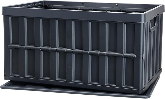 VEVOR 65L Collapsible Storage Bins with Lids 3 Packs, Stackable Utility Crates with Handles, Large Folding Containers for Organizing Tools, Books, Food, Drinks, Camping&Transport