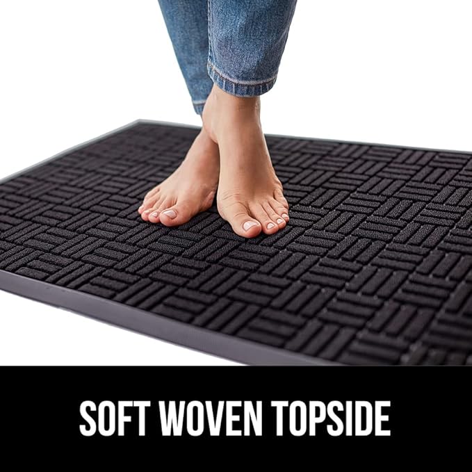 GORILLA GRIP 100% Waterproof All-Season WeatherMax Doormat US Designed Natural Rubber, Stain and Fade Resistant, Low Profile Indoor Outdoor Door Mats, Easy Clean Patio Mat, 17x29, Midnight Maze