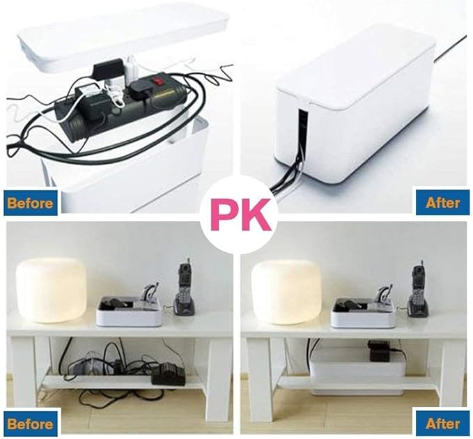 [Set of Three] Cable Management Boxes Organizer, Large Storage Wires Keeper Holder for Desk, TV, Computer, USB Hub, System to Cover and Hide & Power Strips & Cords (Ice White)