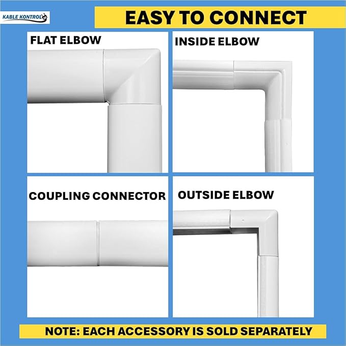 Kable Kontrol Inside Elbow Joint for Half Round Cord Hider, Outdoor Cable Cover Cable Raceway with Adhesive Back 1.2in W x 0.50in H