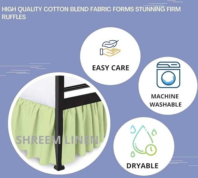 Shreem Linen Ruffled Bed Skirt with Split Corners, Gathered Style, 100% Microfiber, 8-Inch Drop, Dust Ruffle Bedskirt with Platform, Short Queen, Sage