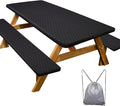 Play Tailor Picnic Table Cover with Bench Covers Camping Essentials Waterproof Windproof Camping Tablecloth with Drawstring Bag, Fitted Rectangle Tables and Seats, 72in, Black