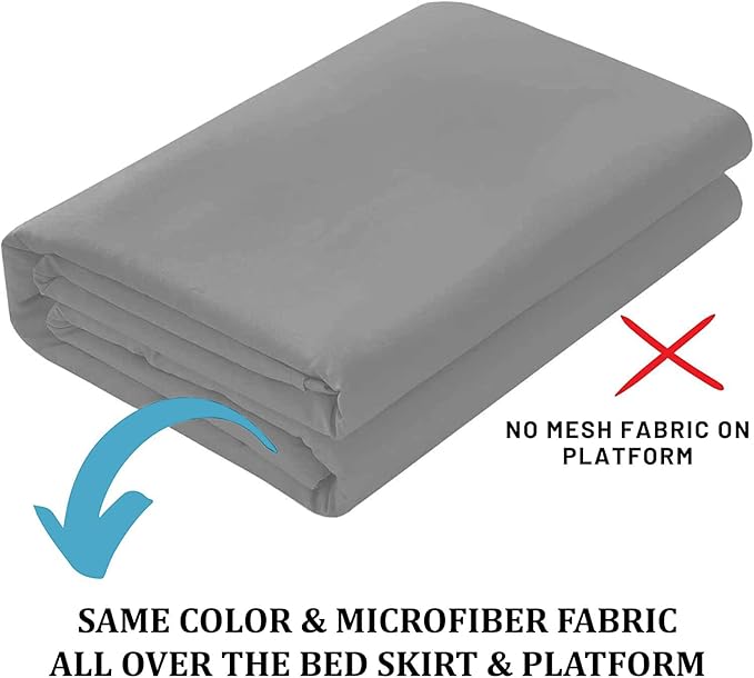 SKY BEDDINGS - King Size Ruffled Bed Skirt with Split Corners - 16 Inch Drop Dust Ruffle Bed Skirt with Platform Three Sided Coverage - 100% Microfiber, Light Grey