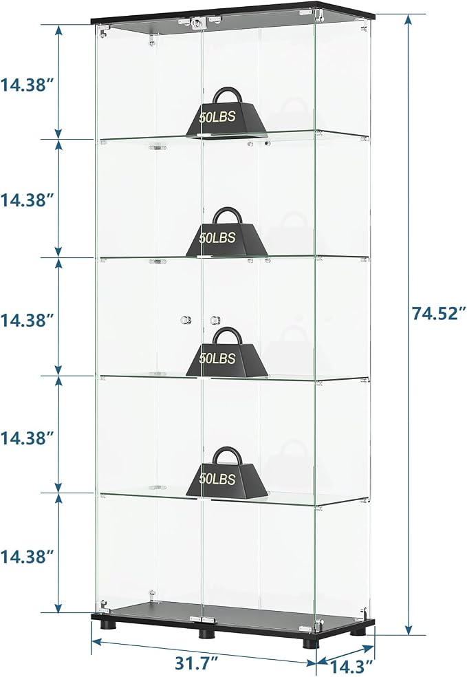 APRILSOUL Glass Display Cabinet 5-Shelf