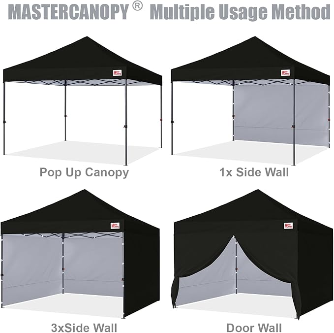 MASTERCANOPY Pop-up Canopy Tent with Sidewalls (10x10,Black)