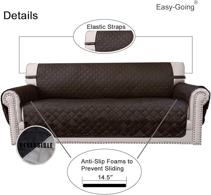 Easy-Going Reversible Couch Cover for 3 Cushion Couch Sofa Cover for Dogs Water Resistant Furniture Protector Cover with Foam Sticks Elastic Straps for Pet Cat (Sofa, Chocolate/Beige)