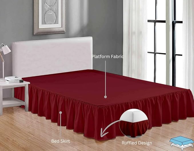Ruffle Bed Skirt with Split Corners, Microfiber Dust Ruffled for a Perfectly Tailored Bedding Ensemble, Wrinkle and Fade Free, Easy Fit, Full Size 15 Inch Drop, Burgundy