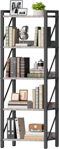 HOOBRO Bookshelf, 5-Tier Industrial Bookcase, Book Shelf Storage Organizer