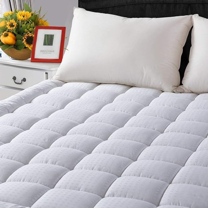 LEISURE TOWN Mattress Pad Full Size Soft Cotton Mattress Cover,Quilted Fitted Mattress Topper with Deep Pocket fits 8-21 inch Mattress,Breathable Fluffy Pillow Top,Cooling Mattress Protector,White