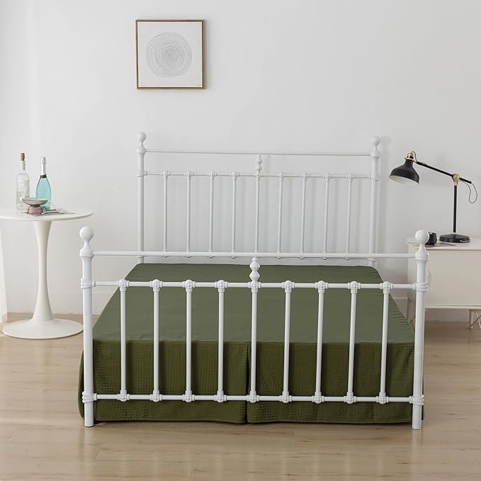 Full Bed Skirt - Full Size Bed Skirt 14 Inch Drop with Split Corners, Pleated Waffle Weave Bed Skirt, Tailored Dust Easy Fit, Machine Washable (Green, Full - 14" Drop)