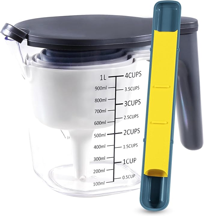 11 Pieces Measuring Cups and Spoons set, Includes 10 Stackable Measuring Cup with Lid and 1 Adjustable Measuring Spoon for Liquid and Dry, Kitchen Cooking & Baking, Blue