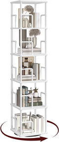 MAHANCRIS 5-Tier Rotating Bookshelf, Freestanding Corner Bookshelf, 360°