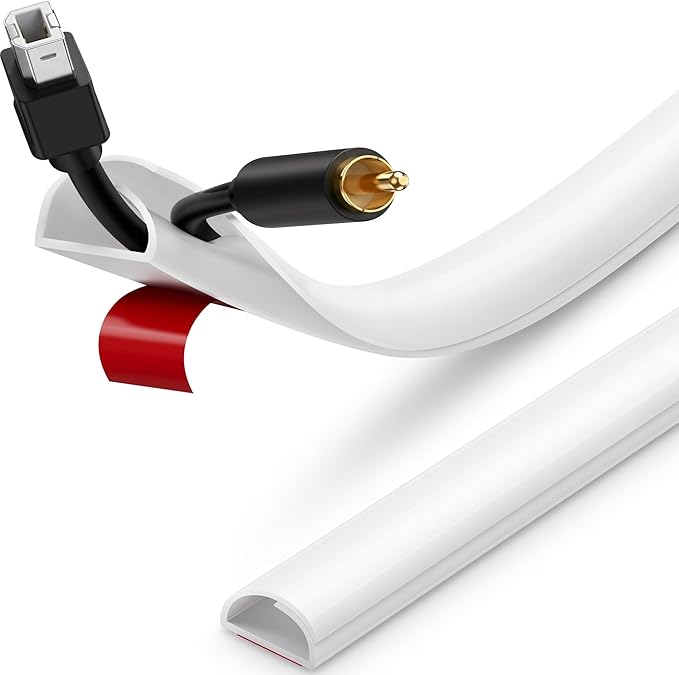 39in Cord Hider for Wall, Hide TV Wires, Self-Adhesive Silicone Cord Covers for Wires on Wall, White Cable Raceway Kit, Paintable Cable Hider Flush to Wall Design in Home Office, 0.7" W x 0.4" H