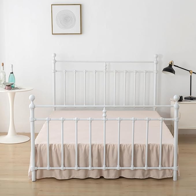 Bed Skirt Twin Size Ruffled Bed Skirts with Split Corners, 12 Inch Drop Dust Ruffle Bed Skirt with Platform, Cream, 12" Twin