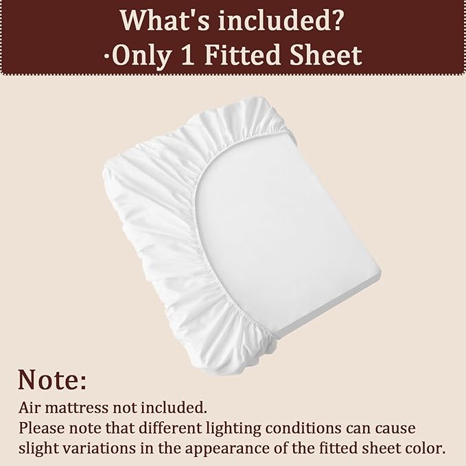 Fitted Sheet for Queen Air Mattress, with 18-24 Inch Extra Deep Pocket, Soft Breathable Bed Sheet Bottom Mattress Cover for Inflatable Air Bed, White