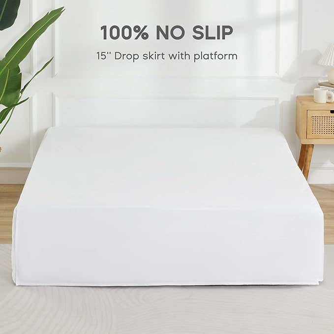 SONIVE Queen Bed Skirt,15" Drop Pleated Dust Ruffle,Classic Tailored Easy Fit Brushed Microfiber Skirts Hotel Quality Shrinkage & Fade Resistant White