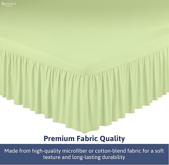 KRISHNA Ruffled Bed Skirt with Split Corners Queen, 100% Microfiber Hotel Quality, 10 Inch Drop Dust Ruffle Gathered Bedskirt with Platform, 60" x 80", Sage
