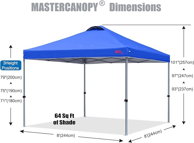 MASTERCANOPY Durable Pop-up Canopy Tent with Roller Bag (8x8, Blue)