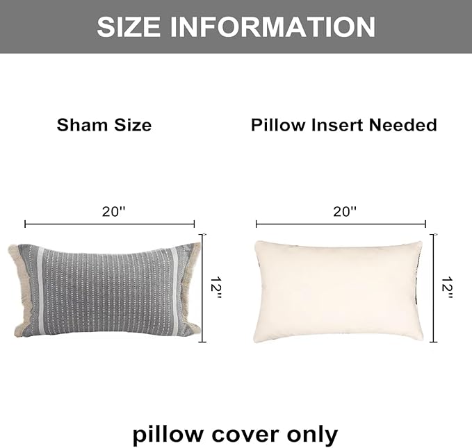 OJIA Modern Throw Pillow Cover with Tassels, Decorative Liana Fringe Accent Cushion Case, Farmhouse Woven Pillowcase for Sofa Chair Couch Bed Decor (Lumbar 12 x 20 Inches, Grey)