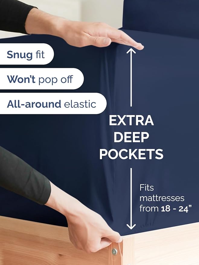 Extra Deep Cal King Sheet Set - 6 Piece Breathable and Cooling Sheets - Hotel Luxury Bed Sheets Set - Easy Fit - Soft, Wrinkle Free and Comfy Sheets Set - Navy Blue Sheet Set with Extra Deep Pockets