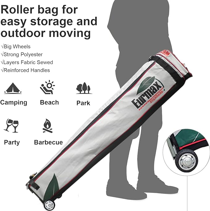 Eurmax USA 10x10ft Pop Up Canopy,Commercial Instant Tent for Outdoor Events,Patented No-Tip Rolling Storage Bag with 4 Sandbags,UV & Water Resistant,Heavy Duty Portable Shelter Gazebo,Kelly Green