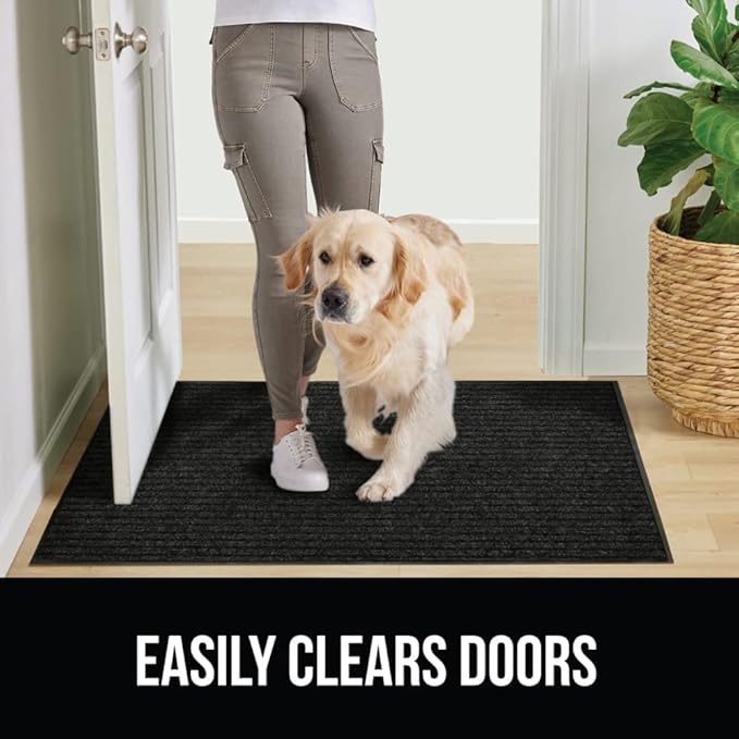 GORILLA GRIP Waterproof Traffic Guard Door Mat, 35x23, Heavy Duty Entryway Mats, Strong Rubber Back Commercial Utility Rugs for Office Hallway, Garage Floor and Home, Low Profile Carpet Runner, Black