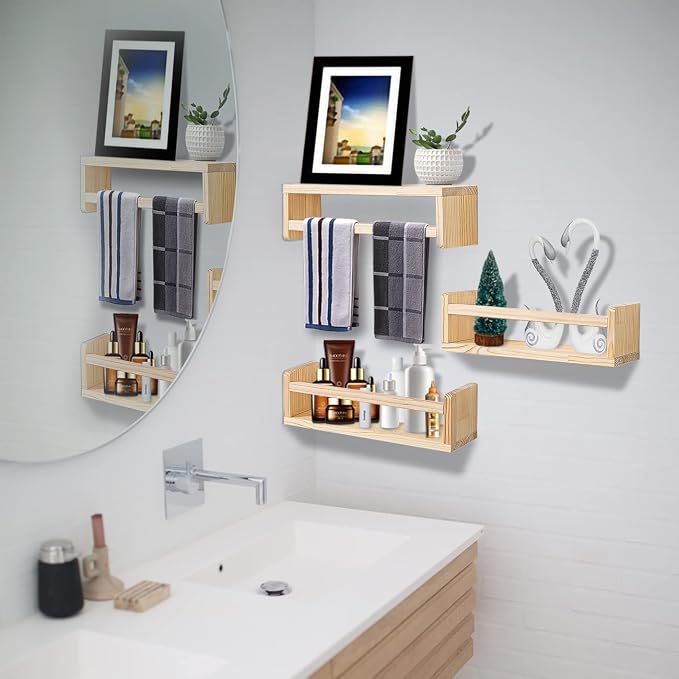 AZSKY Floating Nursery Book Shelves-Natural Wood Bookshelf
