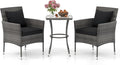 Tangkula 3-Piece Patio Furniture Set, PE Wicker Conversation Bistro Set w/A