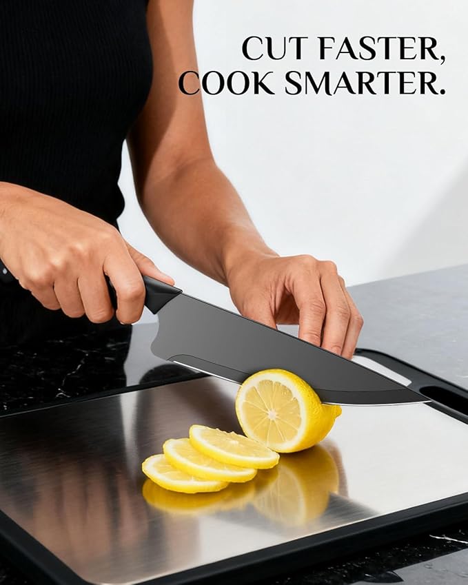 Haugo Kitchen Knife Set with Block: 15-Piece High Carbon Stainless Steel Professional Knives - Dishwasher Safe with Sharpener - Comfortable Grip Reduces Hand Fatigue 30% - Black