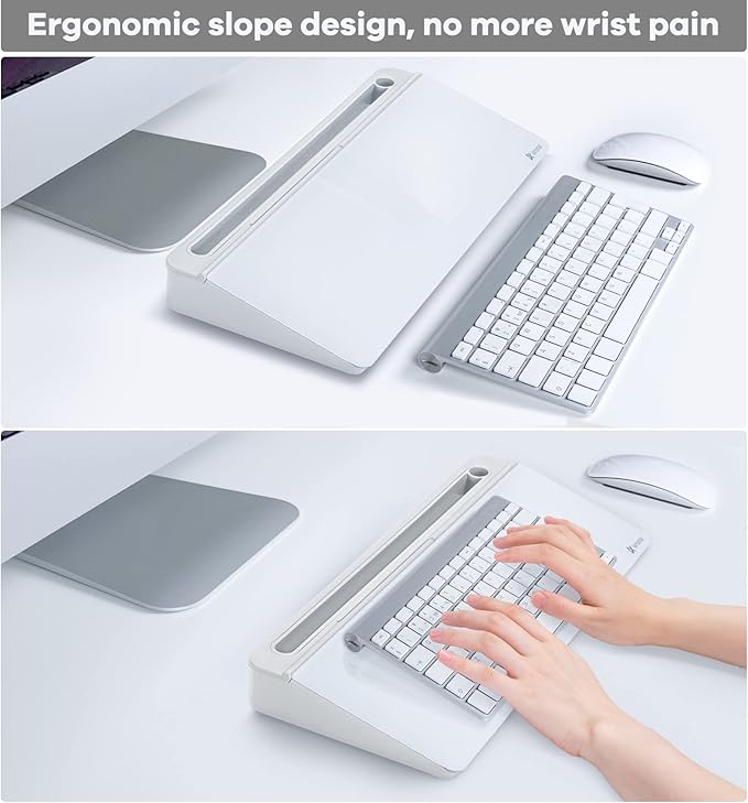 Varhomax Glass Desk Whiteboard with Storage, Desktop Organizer to-do List Memo Notepad Dry Erase White Board for Home Office and School Supplies (White)