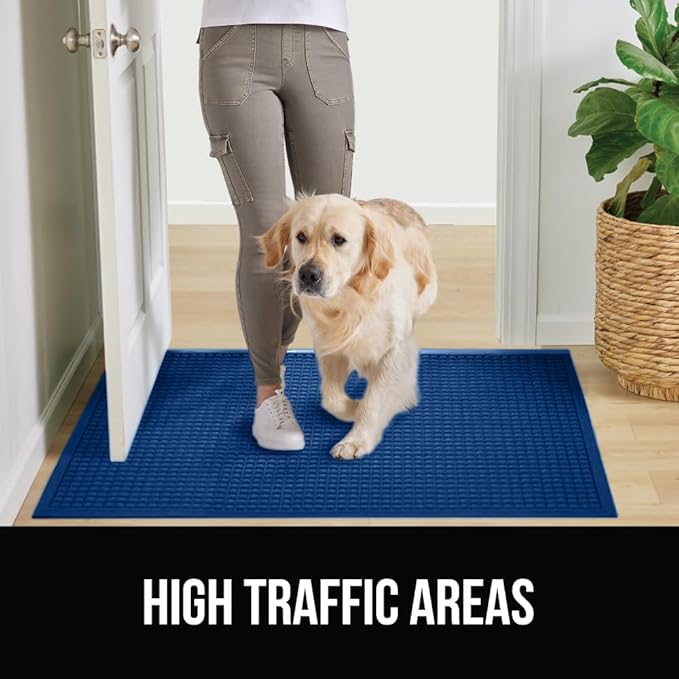 GORILLA GRIP Front Door Mat, Indoor Outdoor Ultra Absorbent HydroAbsorb Doormat, Absorbs Up to 1.7 Cups of Water, Stain and Fade Resistant, Rubber Backing Doormats, Captures Dirt, 29x17 Blue