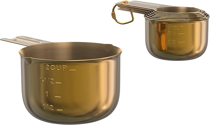 Color Up Measuring Cup Set, 8 Piece – Includes 2 Cup, Gold Finish, Stainless Steel, Accurate for Wet & Dry Ingredients, Embossed Markings, Easy-Pour Spouts, Dishwasher-Safe, Kitchen Essential