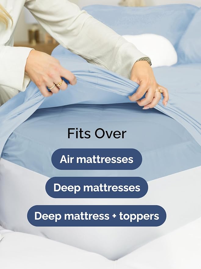 Extra Deep Cal King Fitted Sheet - Hotel Luxury Single Fitted Sheet Only - Easily Fits 18 inch to 24 inch Mattress - Ultra Soft, Wrinkle Free with Extra Deep Pockets - Breathable & Comfy - Sky Blue