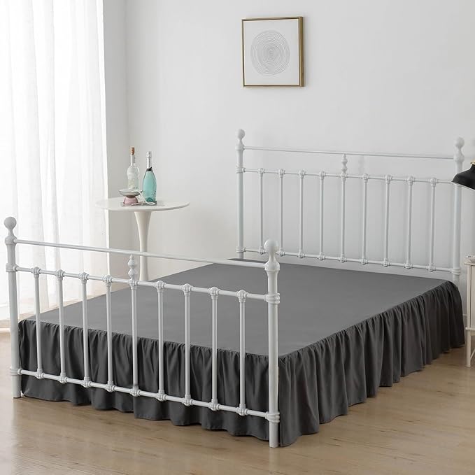 Bed Skirt Twin Size Ruffled Bed Skirt with Split Corners, 12 Inch Drop Dust Ruffle Bed Skirt with Platform, Dark Grey, 12" Twin