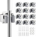 JAMEND CLXP 12PCS Broom and Mop Holder, Heavy Duty Garden Tool Organizer Rack Rake and Shovel Handle, Stainless Steel Mop Hanger. Wall Mounted Utility Rack with Screws, Silver.