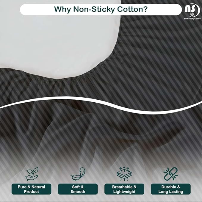NON Sticky cotton Full Size Sleeper Sofa Sheets, 4 Piece Egyptian Cotton Bed Sheet Set for Sofa Bed, 8" Deep Pocket for Pull Out Couch Mattress, 54" x 75", Dark Grey Stripe, Soft & Breathable