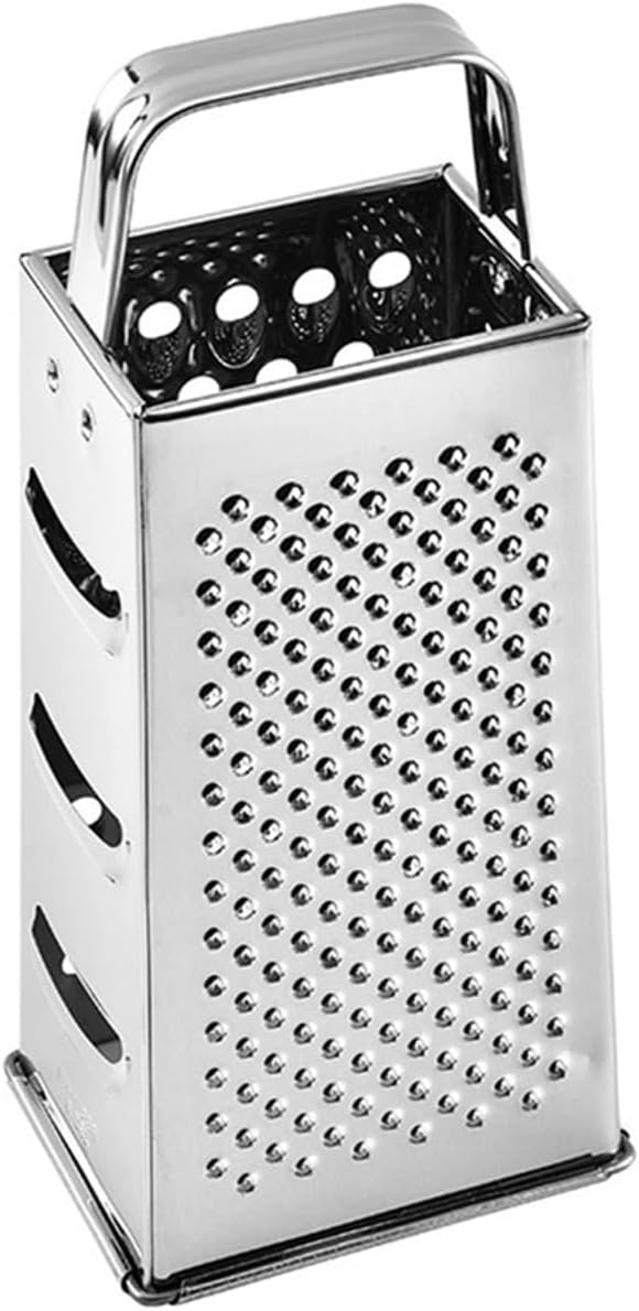 Ciieeo Multifunctional 4-Sides Box Grater Stainless Steel Kitchen Gadget for Cheese Vegetable Fruit Grating and Slicing with Comfortable Grip Compact 9.64X4.17X3.14 Inch