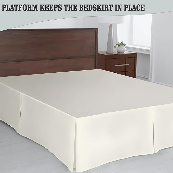 Pleated Bed Skirt Queen Size, 18" Drop with Platform Design for Secure Fit, Split Corners, Wrinkle-Resistant Microfiber for Modern Stylish Look, Tailored Bedding for Hotel Luxury - Ivory