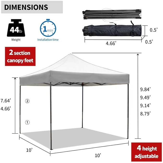 10x10 Pop up Canopy Tent with Sidewalls,Heavy Duty Waterproof Sun Shade Canopy Easy up Canopy with Wheel Bag Commercial Gazebo Tent for Outdoors Parties Vendors Camping Beach (Light Gray)
