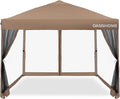 OASISHOME 10'x10' Pop-Up Gazebo Canopy Tent with Netting Sidewall & Wheeled Bag,Weight Bag, Stakes, Ropes, Waterproof, UV Protection, Heavy-Duty Steel Frame for Backyard/Outdoor/Parties (Khaki,10x10)