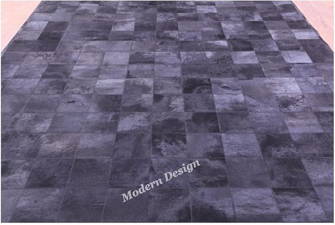 Modern Design Premium Cowhide Leather Carpet with Chevron Pattern, Area Rug (Black, 2x3)